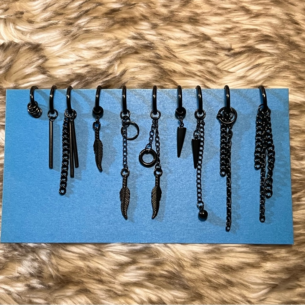 3/$15! NEW 10pcs Clip On Black Dangle Earrings
